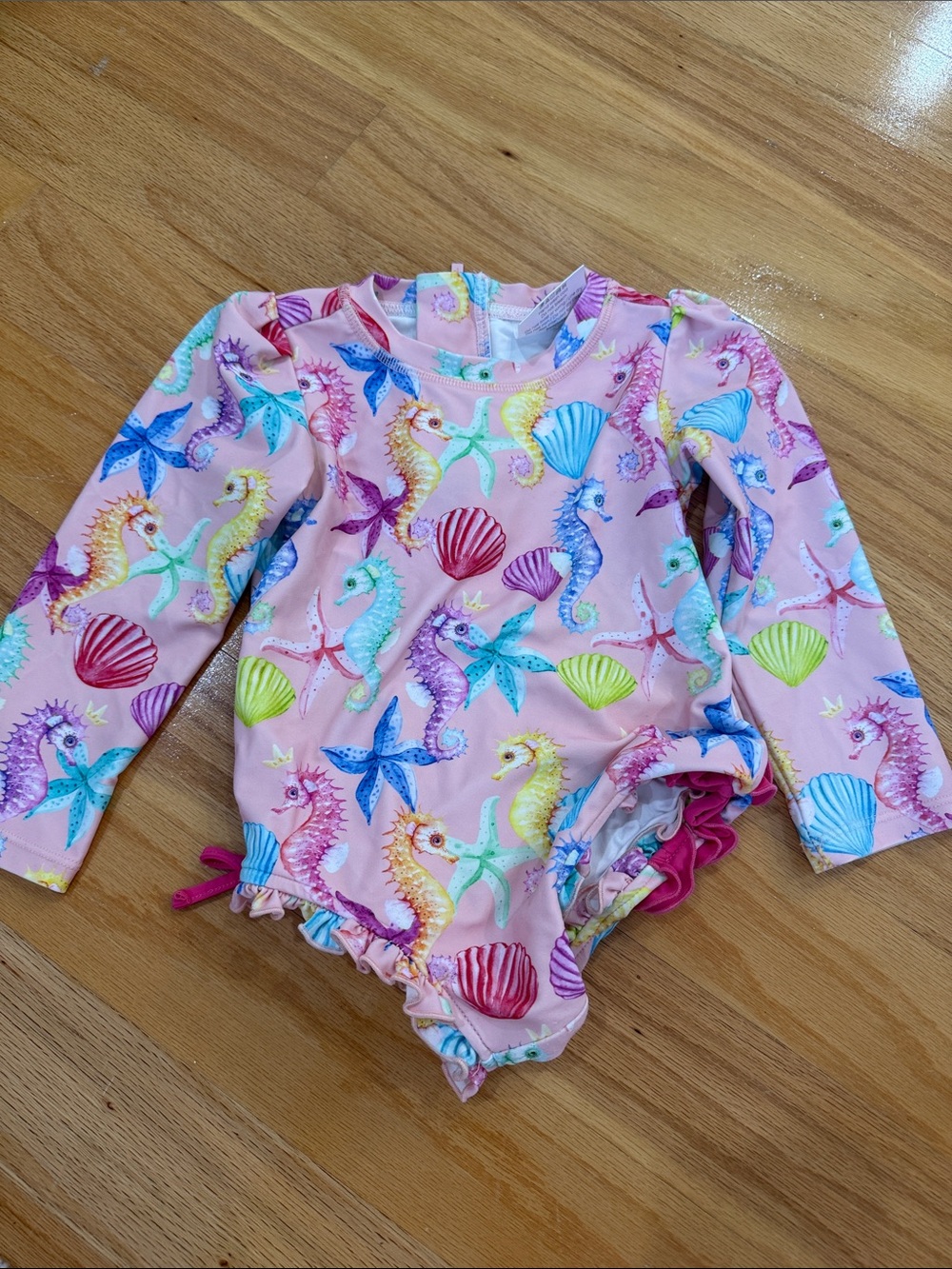 Posh Peanut Kids Long Sleeve Pink Seahorse Print Rash Guard Swimsuit